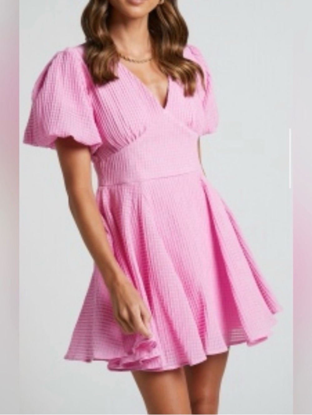NWT Aiyana Rhode Puff Sleeve V Neck Panelled Pink Mini Dress